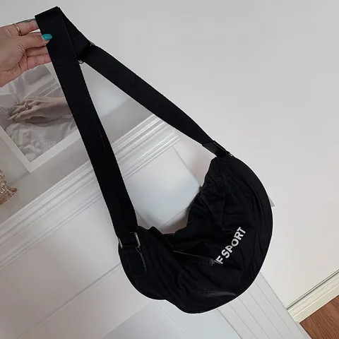 Borsa a Mezzaluna in Nylon Impermeabile Donna Casual Versatile Sport Tracolla Dumpling Moda Lettera Stampata Borsa a Spalla