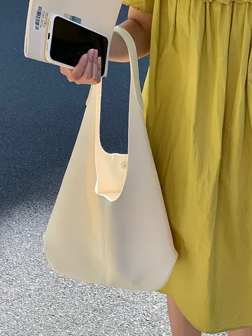 Minimalist Soft PU Leather Shoulder Bag For Women Large Capacity Casual Tote Hobo Bag Daily Commuting Handbag