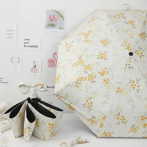 Blumen Klappschirm Anti UV Schwarzer Kleber Sonnenschirm Tragbarer Regen Und Sonnenschirm Süße Schleife Reise Parapluie