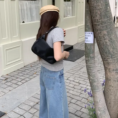 Minimalist PU Leather Underarm Bag For Women Solid Color Versatile Single Shoulder Handbag Fashion Commuter Casual Bag