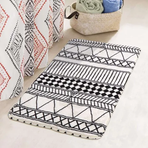 Nordisch Marokkanisch Geometrisch Schwarz Weiß Langer Plüsch Teppich Wohnzimmer Bettseite Bodenmatte Polyester Moderne Heimdekoration