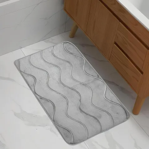 Absorbent Non-Slip Bath Mat Memory Foam Wave Pattern Bathroom Rug Washable Toilet Lid Cover U-Shape Mat Home Floor Mat Set
