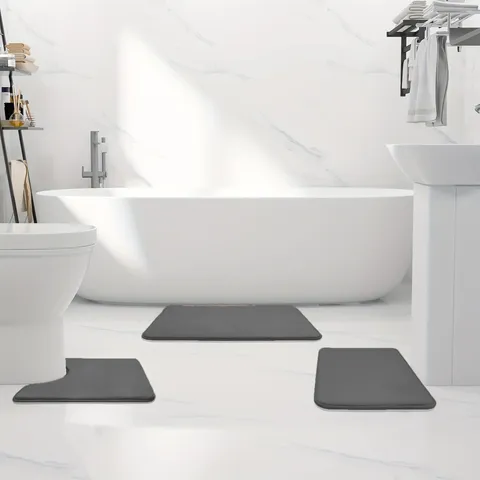 Memory Foam Bathroom Bath Mat Set Non Slip Absorbent Water Quick Drying Toilet U Shaped Floor Rug Home Decor