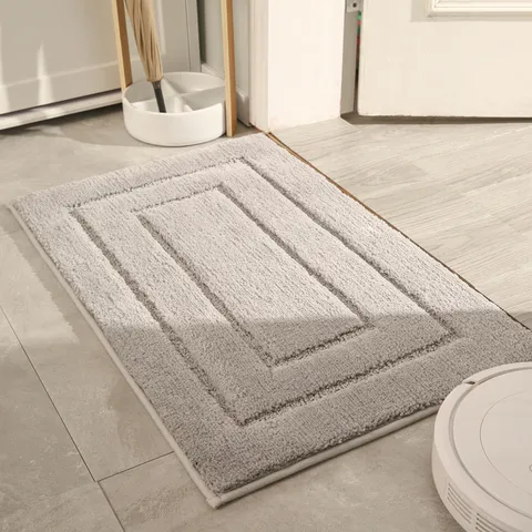 Saugfähige Badezimmerbodenmatte Verdickter Flanell Rutschfeste Getuftete Fussmatte Geometrisches Muster Schlafzimmer Teppich Heimdekoration