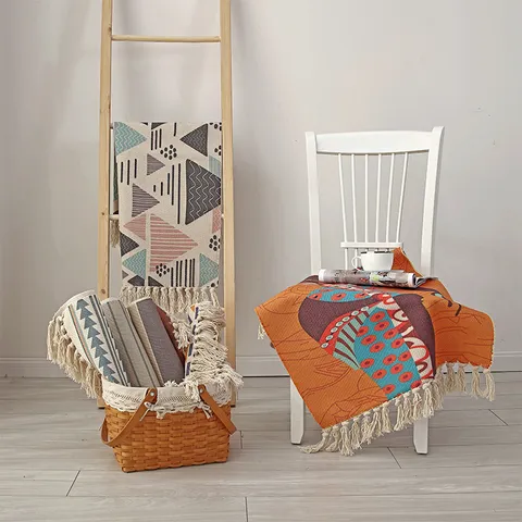 Nordischer Ehtnischer Stil Baumwolle Leinen Gewebter Bodenmatte Wohnzimmer Schlafzimmer Bettvorleger Mit Quasten Geometrisches Muster