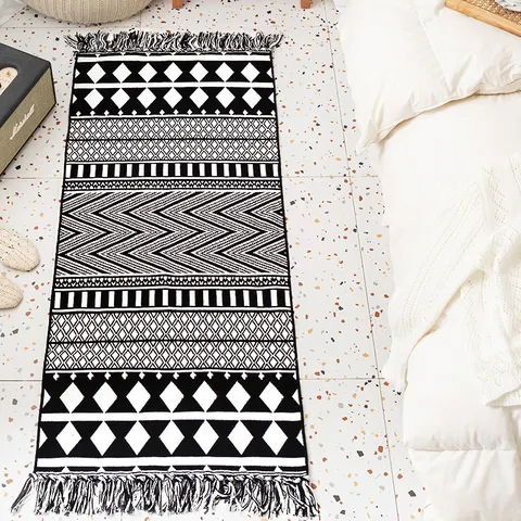 Nordischer Ethischer Stil Baumwolle Leinen Jacquard Gewebter Teppich