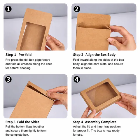 Kraft Paper Packing Box Clear Window Gift Box For Postcards Cookies Candy Biscuit Packaging Storage Container