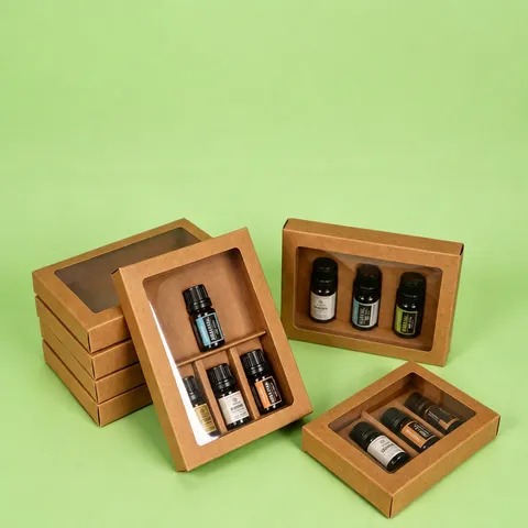 Kraft Paper Packing Box Clear Window Gift Box For Postcards Cookies Candy Biscuit Packaging Storage Container