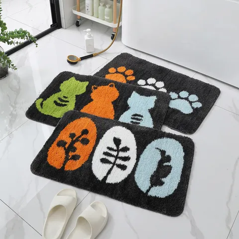 Alfombrilla Estampada de Poliéster con Dibujos Animados Absorbente Antideslizante Linda para Entrada de Hogar y Baño