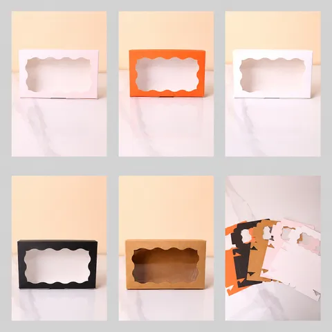 White Kraft Pink Paper Cupcake Box Clear Window Flip Cover Bakery Pastry Dessert Cookie Packaging Box