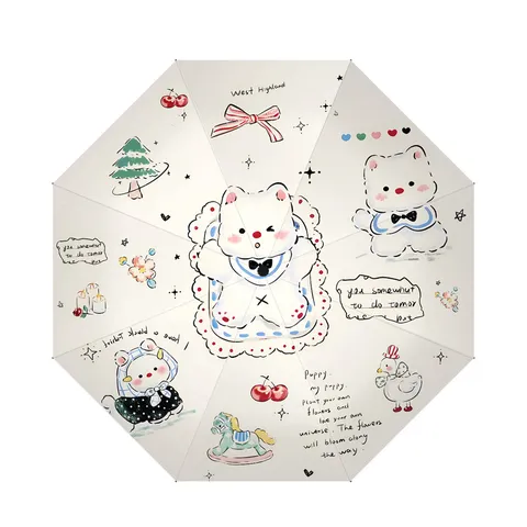 Automatischer Klappschirm Cartoon Bär Druck Sonnenschutz Schwarze Beschichtung UV-beständig Regenschirm Für Kinder Damen
