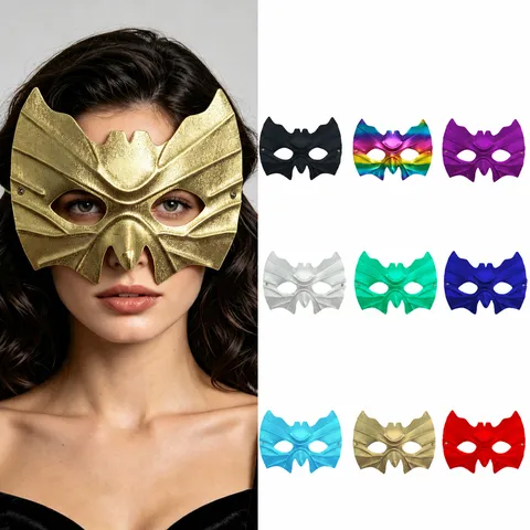 Halloween Cosplay Bat Half Face Mask Composite PVC Glitter Masquerade Party Mask For Women Men Costume Dress Up Props