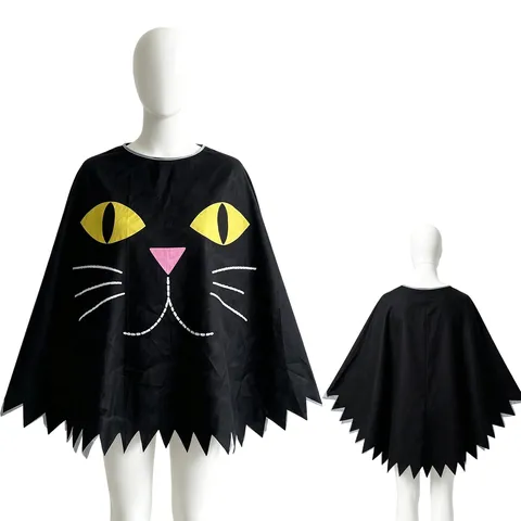Halloween Black Cat Cape Cloak Unisex Cartoon Spooky Jagged Edge Embroidered Costume Props Party Dress Up Outerwear For Masquerade