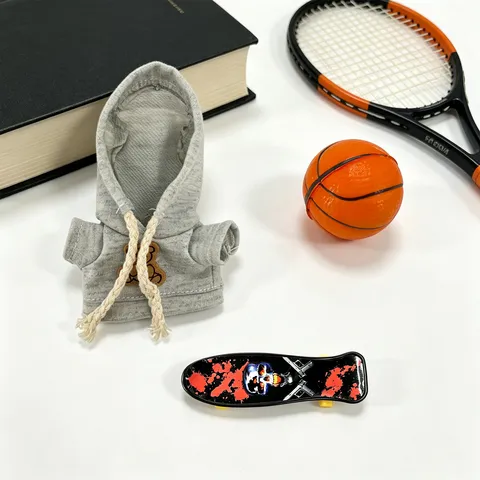 Sporty Desktop Goose Outfit Hoodie Set With Mini Skateboard Basketball Tennis Racket Accessories For Figure Doll Decor