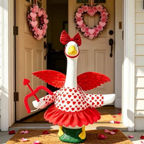 Valentinstag Porch Goose Kostüm Set Cupid Flügel Rot Herz Druck Rock Schleife Hut Für Haustier Feiertag Deko Zubehör