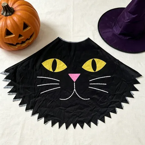 Halloween Black Cat Cape Cloak Unisex Cartoon Spooky Jagged Edge Embroidered Costume Props Party Dress Up Outerwear For Masquerade