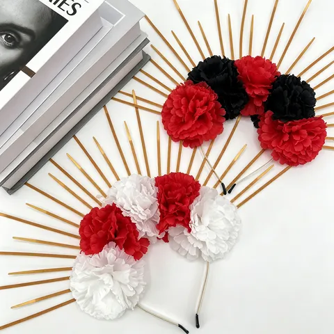 Mexican Day Of The Dead Floral Headband Sunburst Halo Crown Rose Flower Headband Halloween Party Costume Accessories Hair Hoop For Women