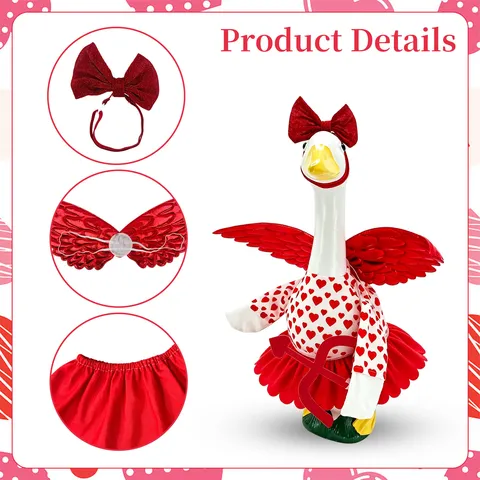 Valentinstag Porch Goose Kostüm Set Cupid Flügel Rot Herz Druck Rock Schleife Hut Für Haustier Feiertag Deko Zubehör