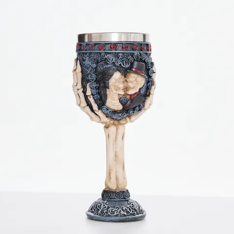 Gothic Skull Goblet Resin And Stainless Steel Wine Glass Antique Skeleton Chalice For Home Bar Halloween Party Decor