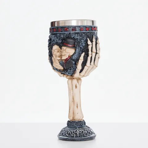 Gothic Skull Goblet Resin And Stainless Steel Wine Glass Antique Skeleton Chalice For Home Bar Halloween Party Decor