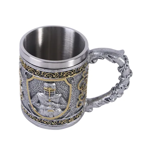 Medieval Skull Beer Mug Stainless Steel Resin Gothic Drinking Cup Antique Retro Tableware Home Bar Decor