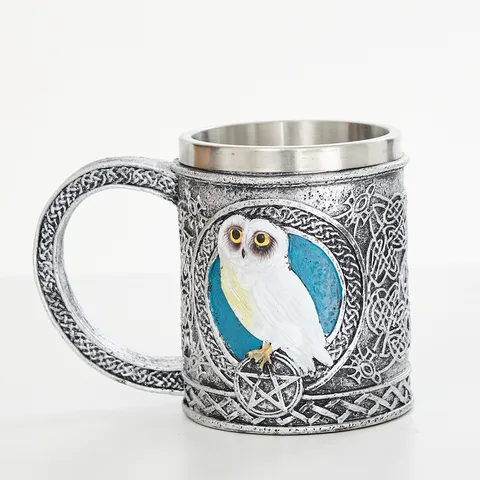 Retro Resin Stainless Steel Skull Mug Gothic Spooky Coffee Cup Skeleton Wine Goblet For Bar Home Party Decor