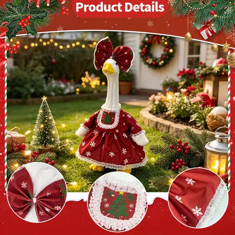 Weihnachten Veranda Gans Kostüme Gestickt Baum Schneeflocke Kleid Große Schleife Hut Set Urlaub Terrasse Garten Dekorativ Haustier Outfit