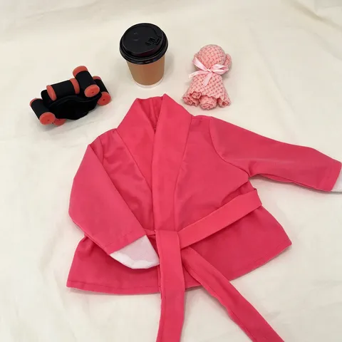 Pink Bathrobe Spa Outfit For Porch Goose Garden Sculpture Decoration Soft Polyester Sleepwear Set With Headband Teddy Bear Coffee Cup Prop