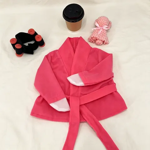 Pink Bathrobe Spa Outfit For Porch Goose Garden Sculpture Decoration Soft Polyester Sleepwear Set With Headband Teddy Bear Coffee Cup Prop