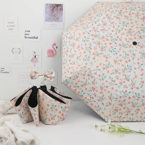 Floral Foldable UV Protection Sun Umbrella Automatic Black Glue Rain And Shine Umbrella Women Portable Parasol
