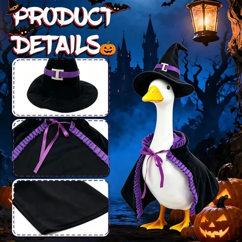 Halloween Vestiti Oca da Giardino Nero Viola Mago Oca Decorazione Con Cappello da Strega e Mantello per Statue Oca da Portico