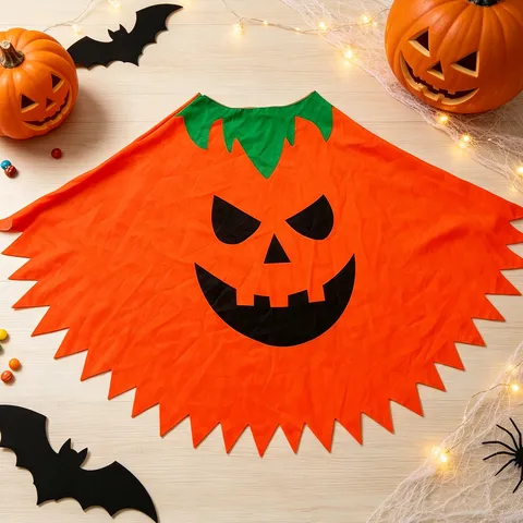 Halloween Fun Printed Cape Polyester Pumpkin Candy Costume Cloak Cosplay Party Masquerade Prop Unisex Stage Performance Apparel Top