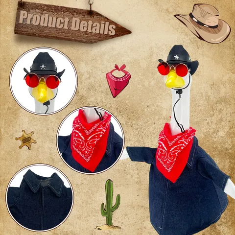 Porch Goose Costume Set Western Cowboy Outfit For 23 Inch Garden Statue Denim Jacket Hat Sunglasses Bandana Decor