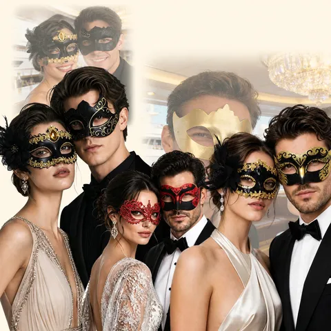 Vintage Gemmaskerd Bal Masker Stellen Set Retro Venetië Half Gezicht Veer Kant Laser Gesneden Oogmasker Kostuum Accessoires Voor Carnaval Halloween Feest