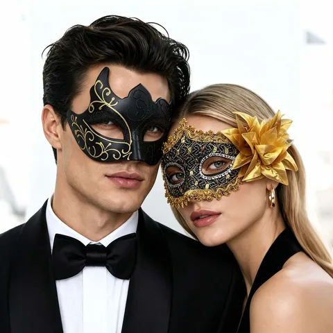 Vintage Maskenball Maske Paare Set Retro Venedig Halbgesicht Feder Spitze Laserschnitt Augenmaske Kostüm Zubehör Für Karneval Halloween Party