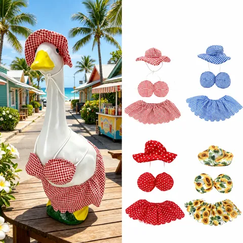 Zomer Bikini Huisdier Kostuum Set Voor Veranda Gans Standbeeld Tuin Decoratie Luipaard Zonnebloem Geruit Stippen Outfit Accessoires