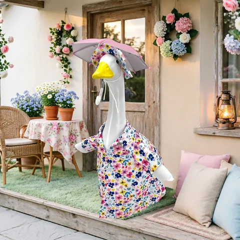Traje de Porch Goose Floral Con Camisa Sombrero Y Mini Paraguas Ropa de Estatua de Jardín Para Decoración de Porche