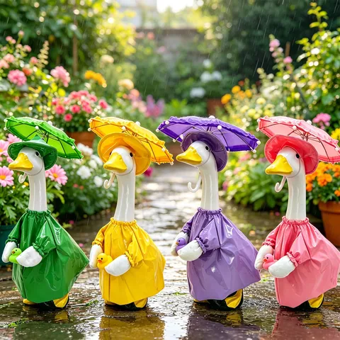 Waterdichte Porch Goose Regenjas Set Grote Gans Standbeeld Decoratie Kleding Regenbestendige Outfit Hoed En Paraplu Tuindecoratie