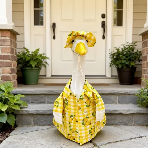 Abbigliamento Per Oca Da Portico Stile Country Completo Con Camicia E Cappello Con Motivo A Quadri E Frutta Per Decorazione Giardino Cortile