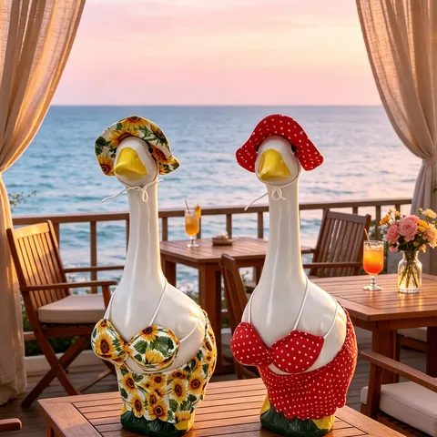Zomer Bikini Huisdier Kostuum Set Voor Veranda Gans Standbeeld Tuin Decoratie Luipaard Zonnebloem Geruit Stippen Outfit Accessoires