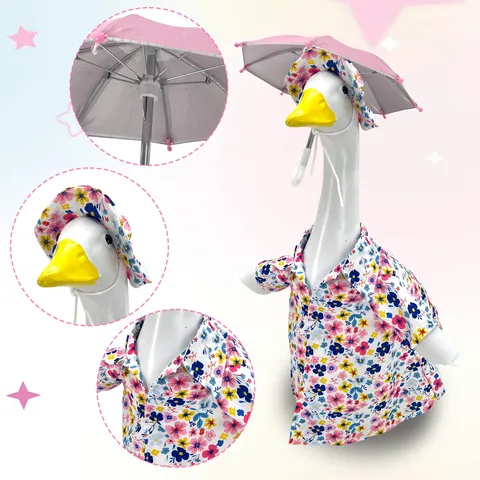 Traje de Porch Goose Floral Con Camisa Sombrero Y Mini Paraguas Ropa de Estatua de Jardín Para Decoración de Porche