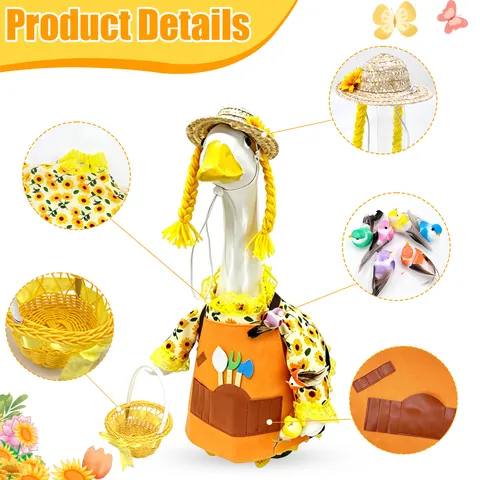 Ensemble de Vêtements pour Oie de Porche Tournesol Pastoral d'Été Avec Chapeau de Paille et Tablier pour Décoration de Statue