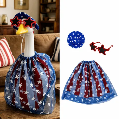 US Independence Day Porch Goose Costume Set Patriotic Red White Blue Tutu Skirt Star Sunglasses Hat Garden Decor Outfit