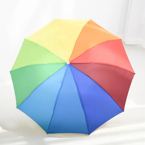 Automatischer Faltbarer Regenbogen Regenschirm UV-Schutz Regen Und Sonne Kompakter Tragbarer Dreifach Faltbarer Schirm Für Damen Herren
