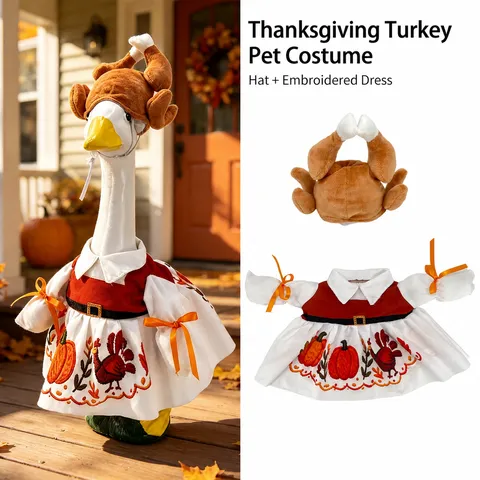 Juego de Disfraz de Ganso de Porche Bordado de Pavo y Calabaza de Acción de Gracias Ropa de Vestir para Estatua de Jardín Exterior