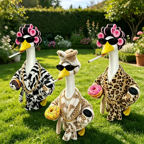 Veranda Gans Badjas Kostuum Met Zonnebril Gouden Ketting Accessoires Voor Veranda Tuin Buiten Standbeeld Decoratie