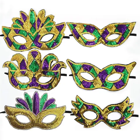 Handgemaakt Mardi Gras Masker Goud Paars Groen Pailletten Masker Half Gelaatsmasker Oogmasker Voor Carnaval Masquerade Themafeest Kostuumaccessoire