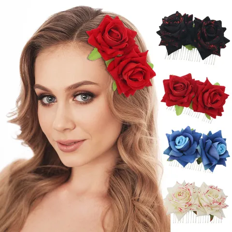Halloween Künstliche Rose Blume Haarkamm Metall Seitenkamm Für Damen Gothic Party Maskerade Haarschmuck Hochzeit Kopfschmuck