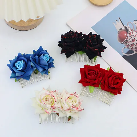 Halloween Künstliche Rose Blume Haarkamm Metall Seitenkamm Für Damen Gothic Party Maskerade Haarschmuck Hochzeit Kopfschmuck