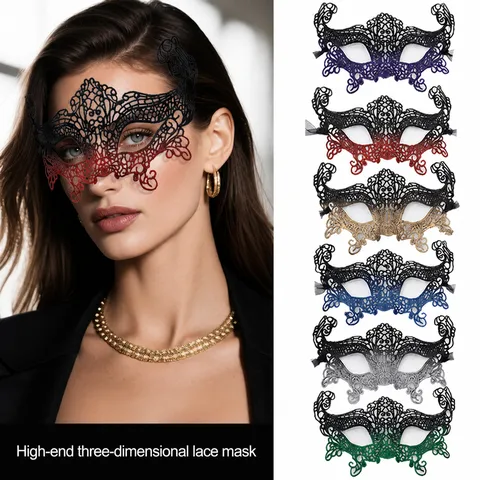 Halloween Fox Gradient Lace Half Face Mask For Masquerade Party Cosplay Ball Dress Up Women Mysterious Costume Accessory